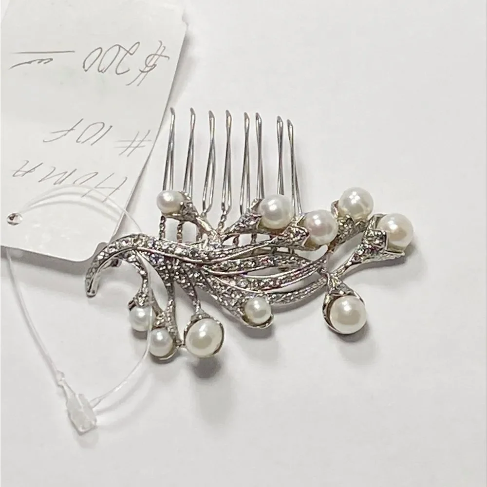 Homa Bridal Crystal and Pearl Silver Bridal Hair Comb Headpiece Hair Jewelry